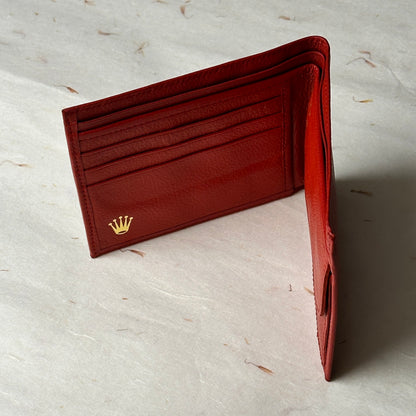 Vintage Rolex Red Leather Bi-Fold Wallet For Card Holder (1999) | Montres Rolex Luxe Collection