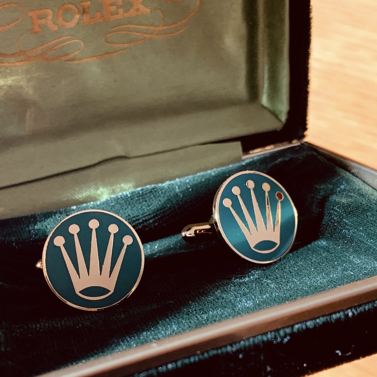 Rolex Peacock Blue Enamel Cufflinks For Elegant Style | Luxe Accessory