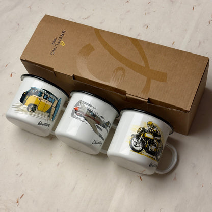 Breitling Enamel Navitimer Voyager Trio Enamel Mugs | Collector'S Exclusive Edition