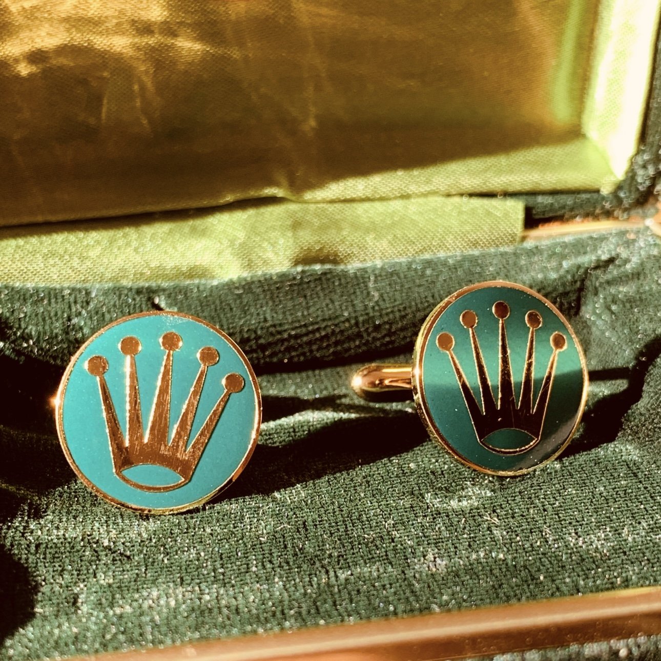 Rolex Peacock Blue Enamel Cufflinks For Elegant Style | Luxe Accessory