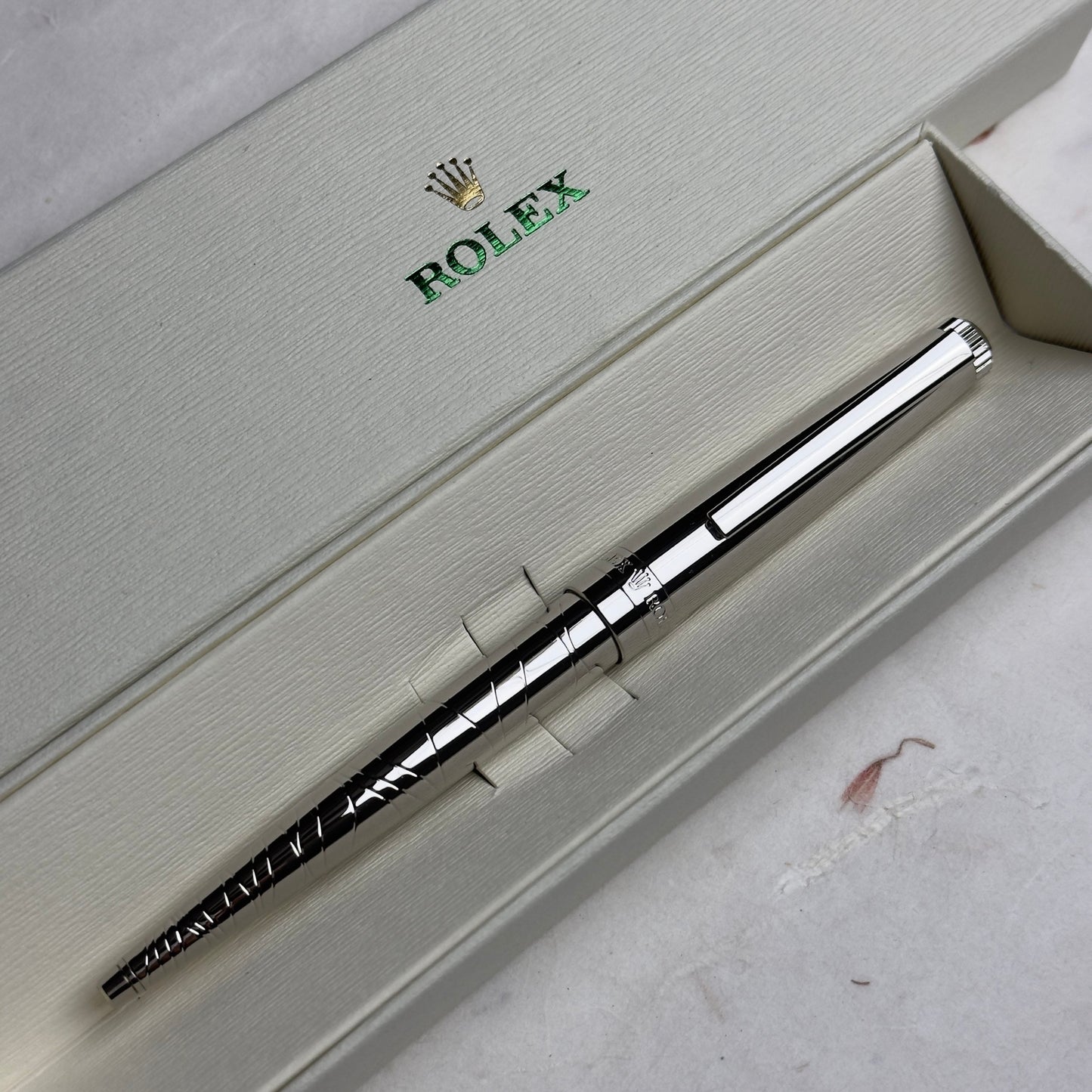 Rolex Silver Platinum Wave Ripple Pen For Vips | Luxury Writing Accessory