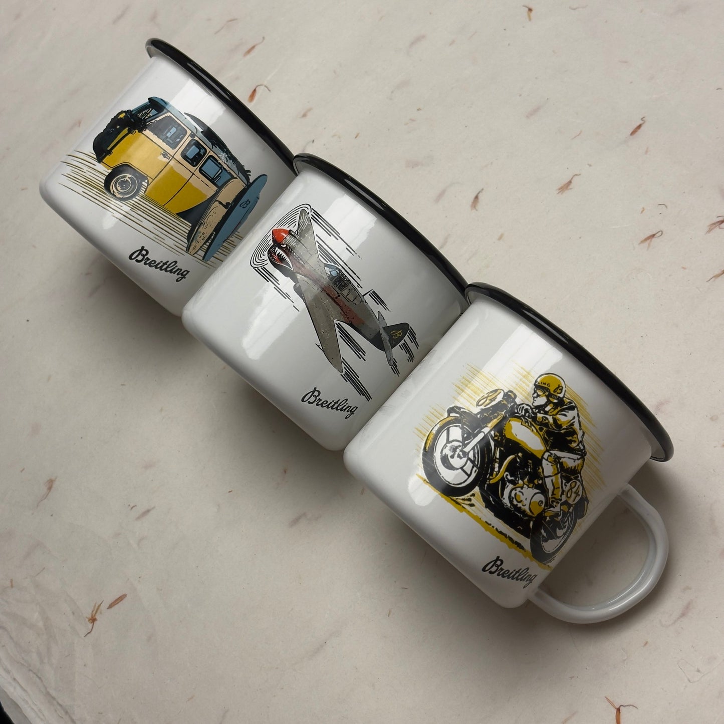 Breitling Enamel Navitimer Voyager Trio Enamel Mugs | Collector'S Exclusive Edition