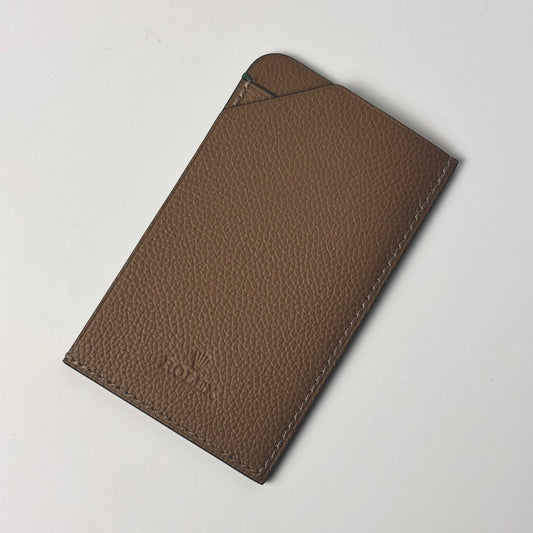 Rolex Taupe Pebbled Leather Cardholder For Stylish Organization | Made In Italy