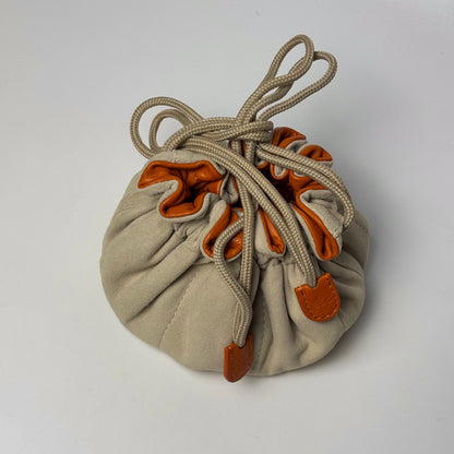 Patek Philippe Beige Suede & Orange Leather Drawstring Pouch | Luxury Storage