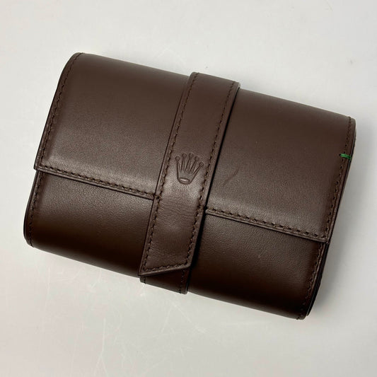 Calfskin Dual Watch Travel Pouch For Rolex Watches | Luxury Brown Leather Case