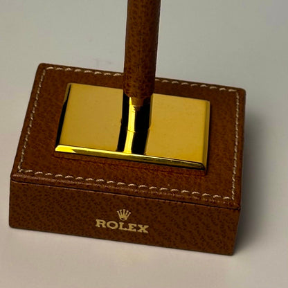 Vintage Rolex Brown Leather Desk Pen Set For Elegant Writing | Exquisite Craftsmanship