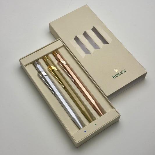 Swiss Crafted Rolex X Caran D'Ache Pen Set - Silver, Gold, Rose Gold | Luxury Pens