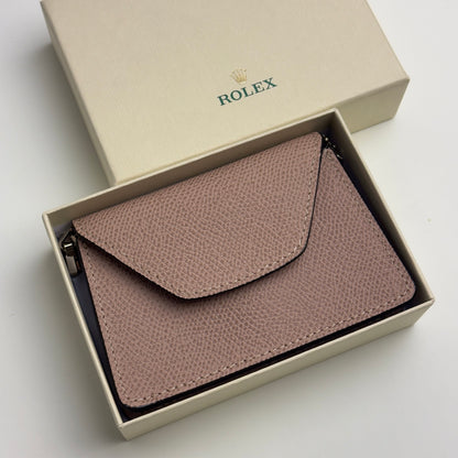 Rolex Dusty Rose Leather Mini Pouch With Gold Chain Strap For Rolex | Elegant Accessory