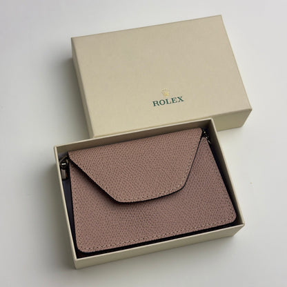 Rolex Dusty Rose Leather Mini Pouch With Gold Chain Strap For Rolex | Elegant Accessory