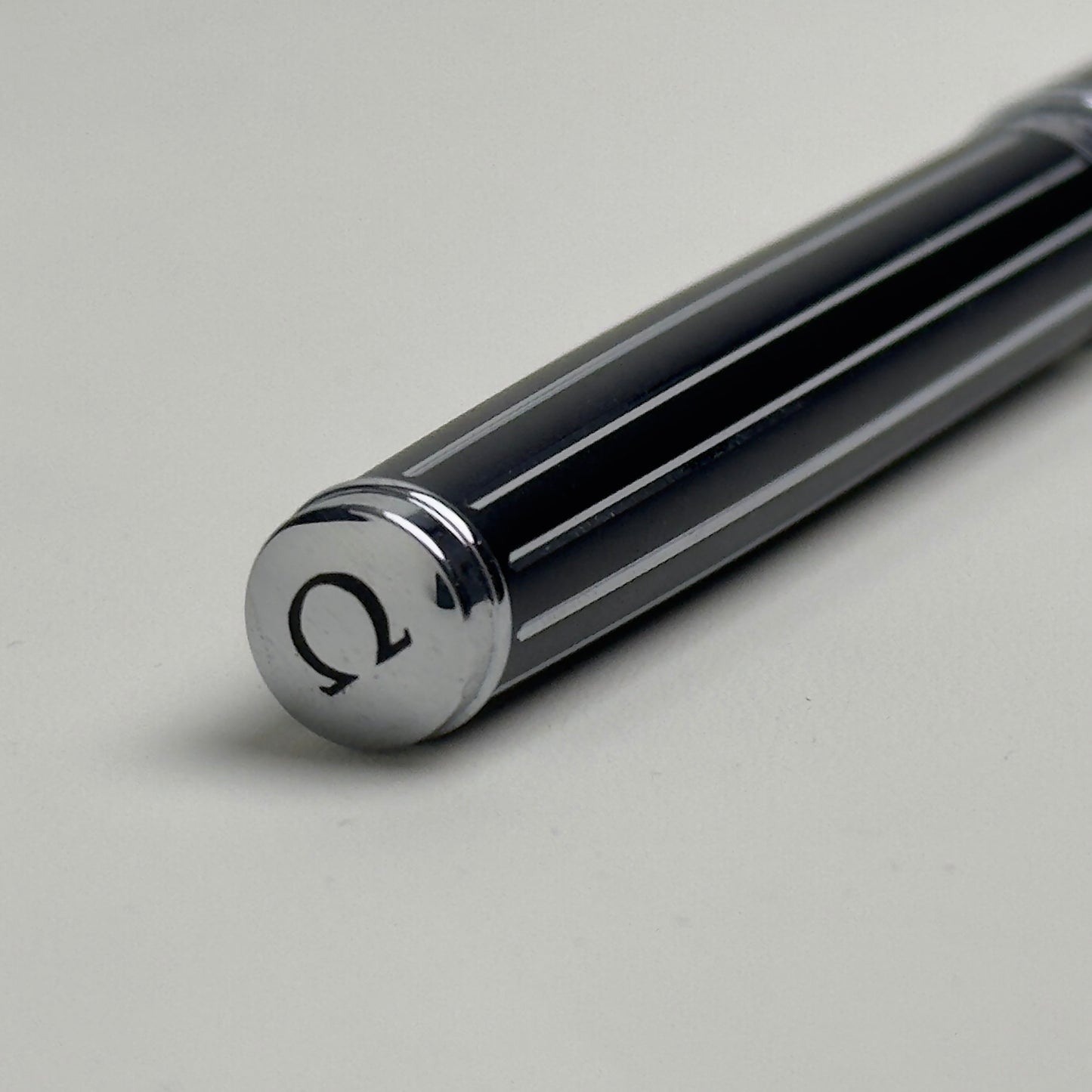 Omega Black Lacquer Ballpoint Pen With Chrome Accents | Premium Writing Instrument