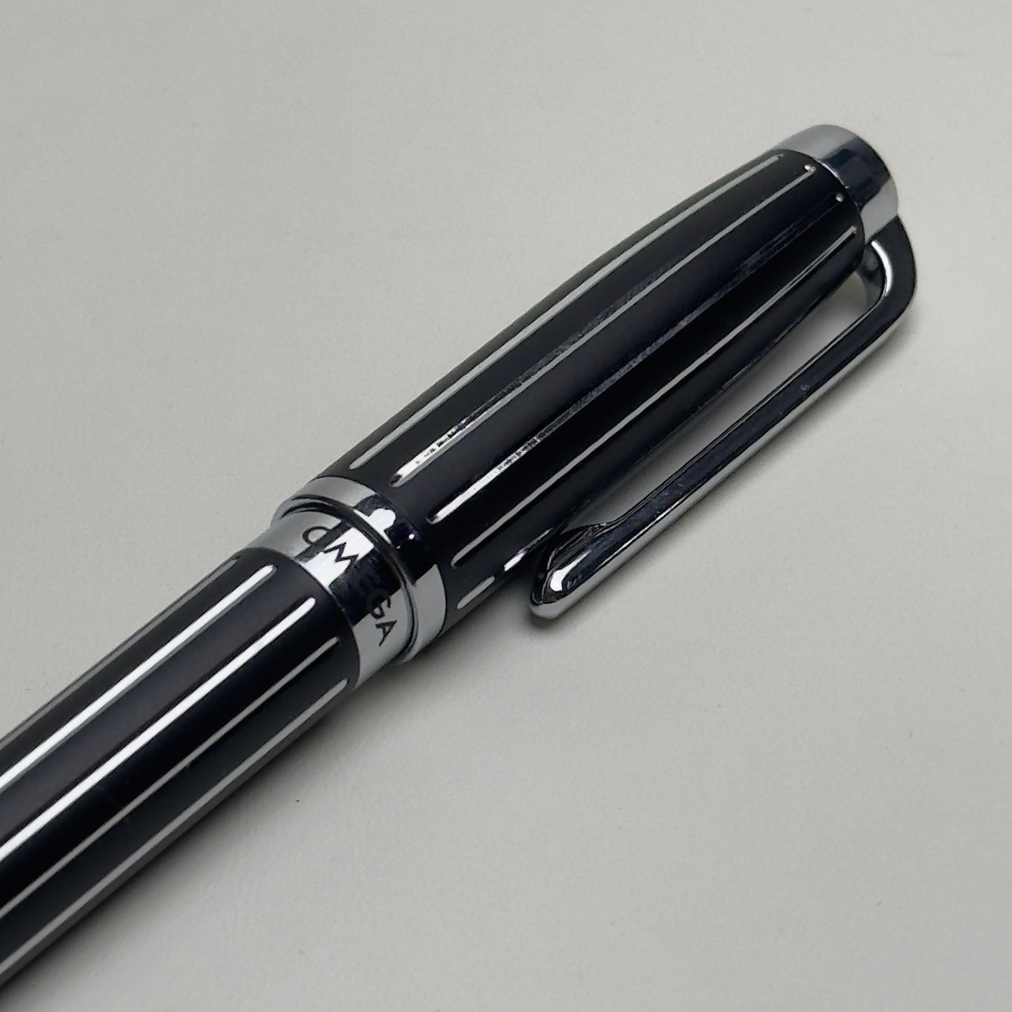 Omega Black Lacquer Ballpoint Pen With Chrome Accents | Premium Writing Instrument