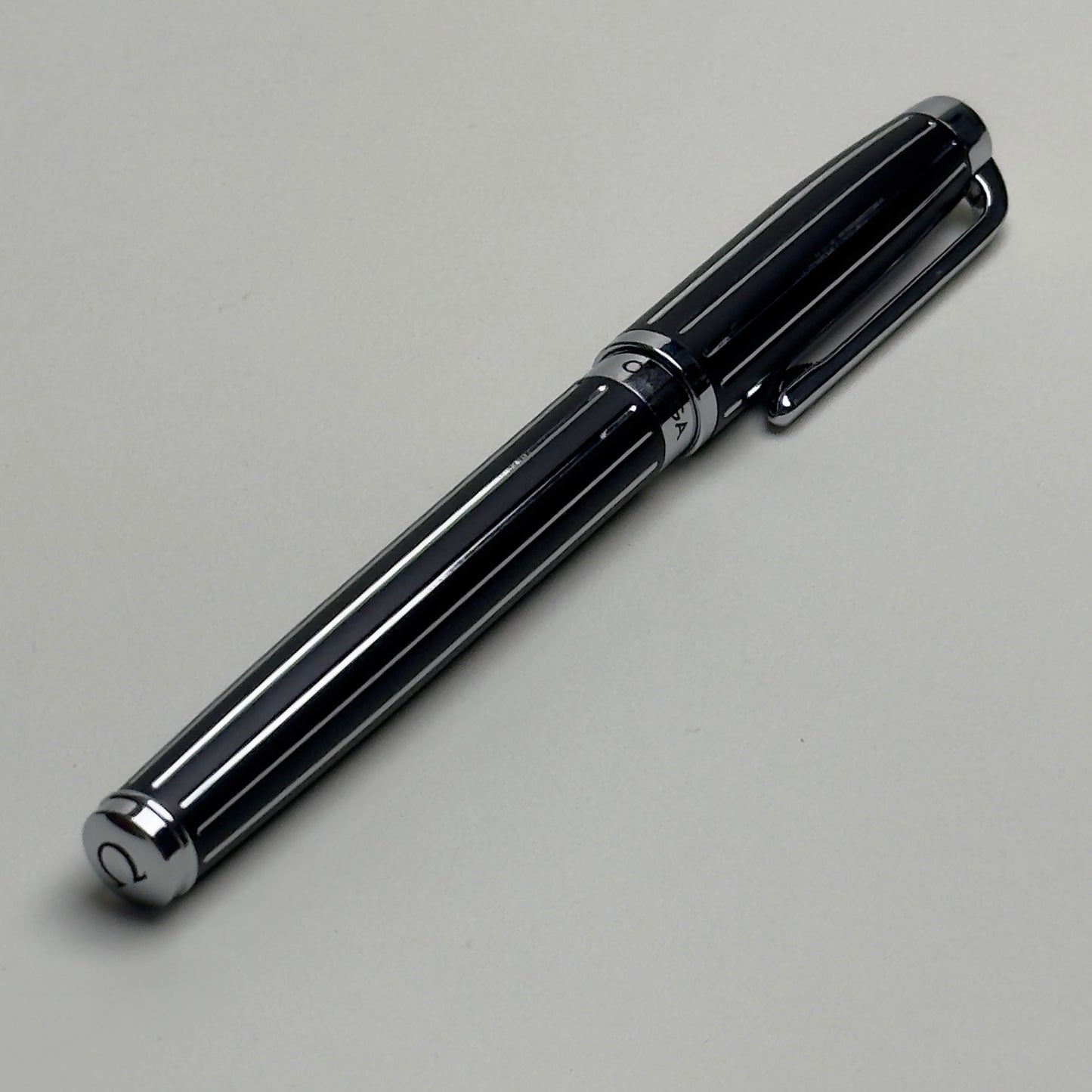 Omega Black Lacquer Ballpoint Pen With Chrome Accents | Premium Writing Instrument