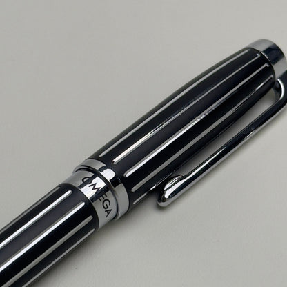 Omega Black Lacquer Ballpoint Pen With Chrome Accents | Premium Writing Instrument