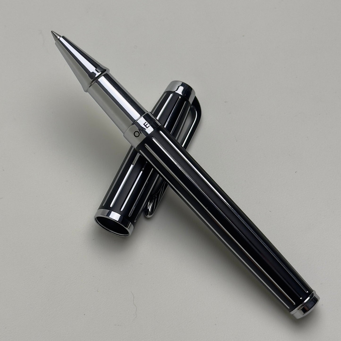 Omega Black Lacquer Ballpoint Pen With Chrome Accents | Premium Writing Instrument