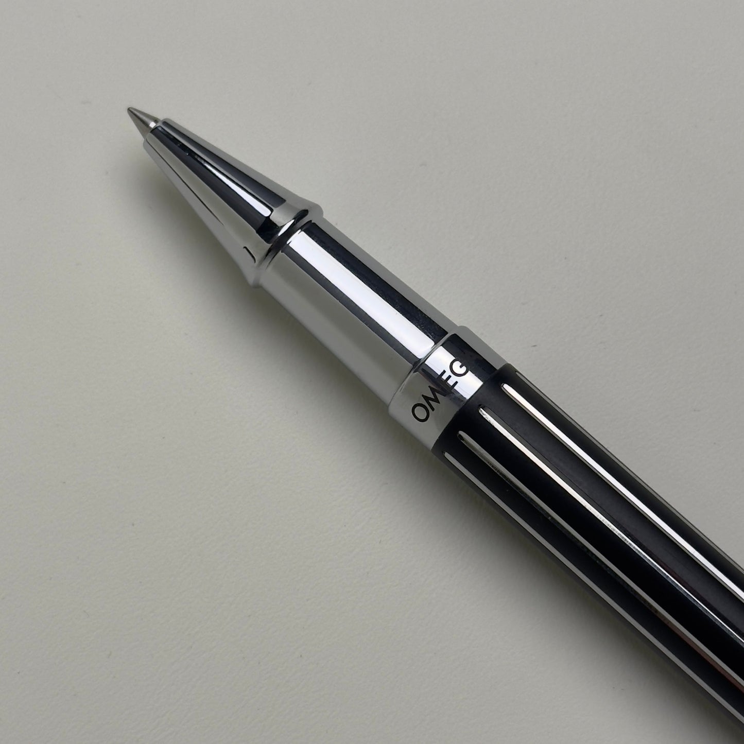 Omega Black Lacquer Ballpoint Pen With Chrome Accents | Premium Writing Instrument