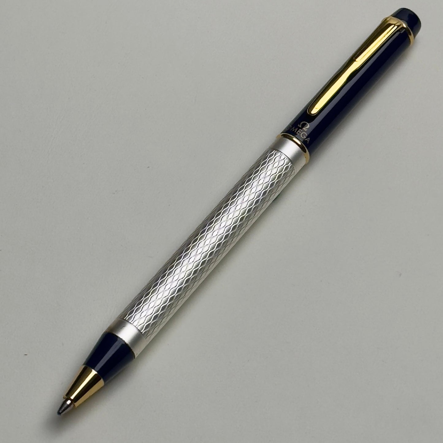 Omega Vintage Ballpoint Pen Set In Silver & Navy With Gold Accents | Luxury Writing Instruments