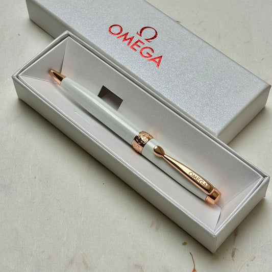 Omega Collector'S Pen White & Rose Gold Writing Instrument For Watch Enthusiasts