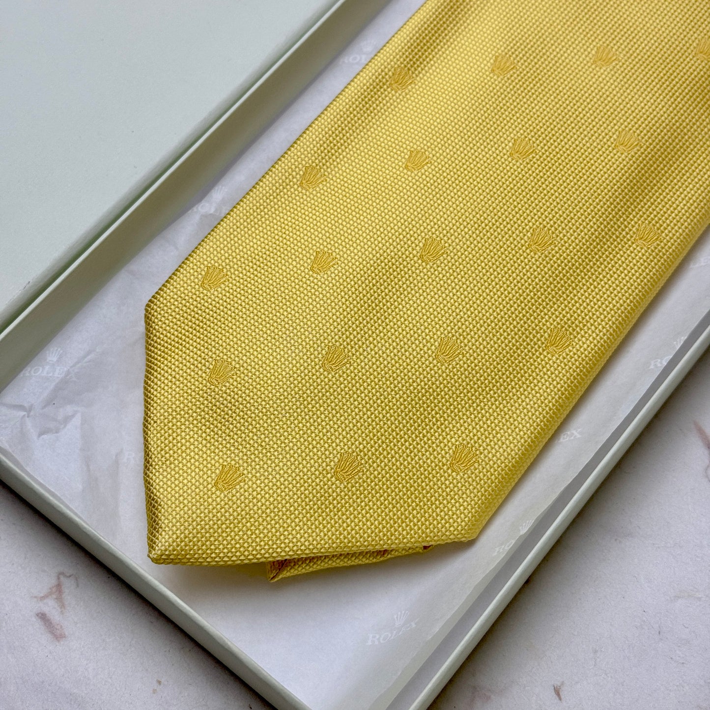 Rolex Yellow Silk Tie For Men | Vintage Italian Monogram Luxury