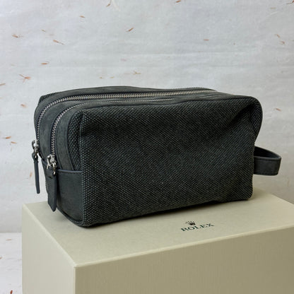 Rolex Green Leather & Woven Cotton Washbag | Dual-Zip Swiss Luxury Bag