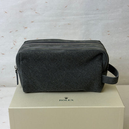 Rolex Green Leather & Woven Cotton Washbag | Dual-Zip Swiss Luxury Bag