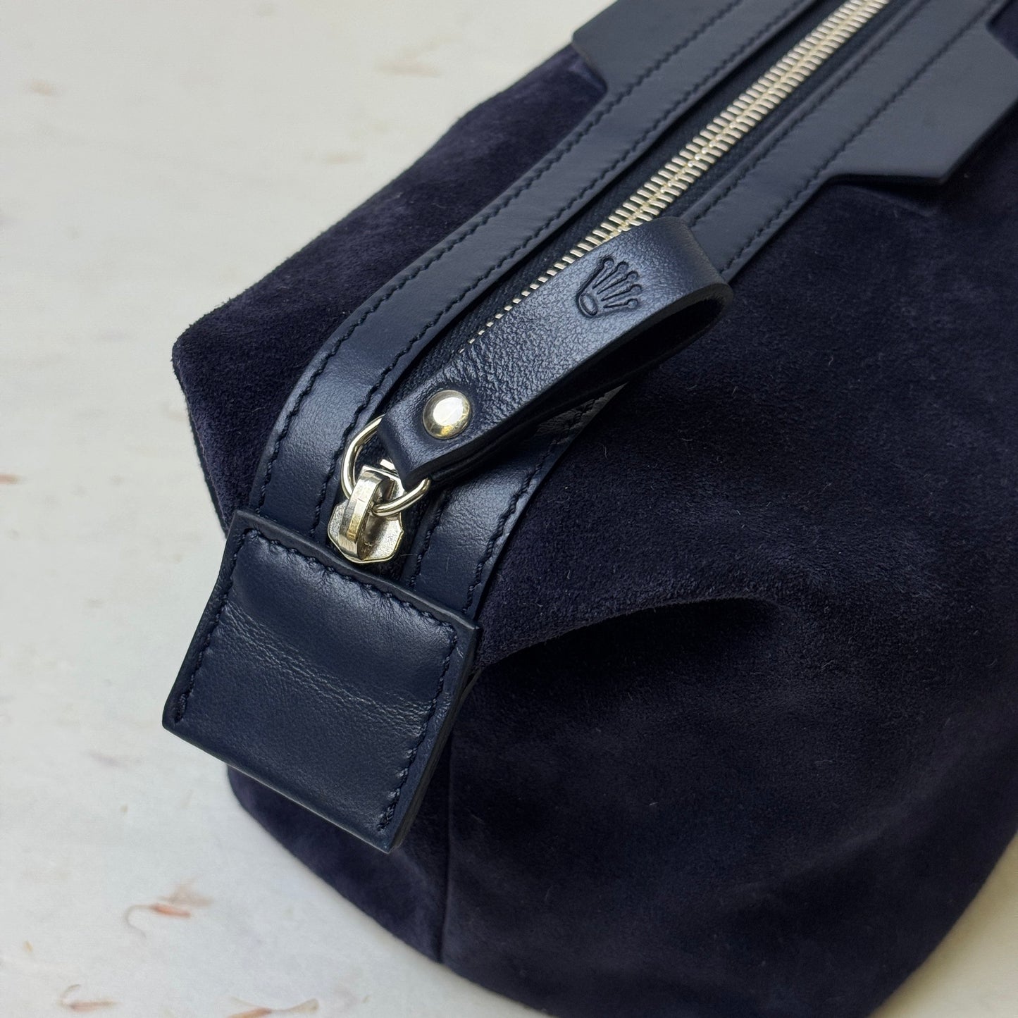 Rolex Navy Suede Travel Pouch With Leather Trim For Rolex | Vip Gift