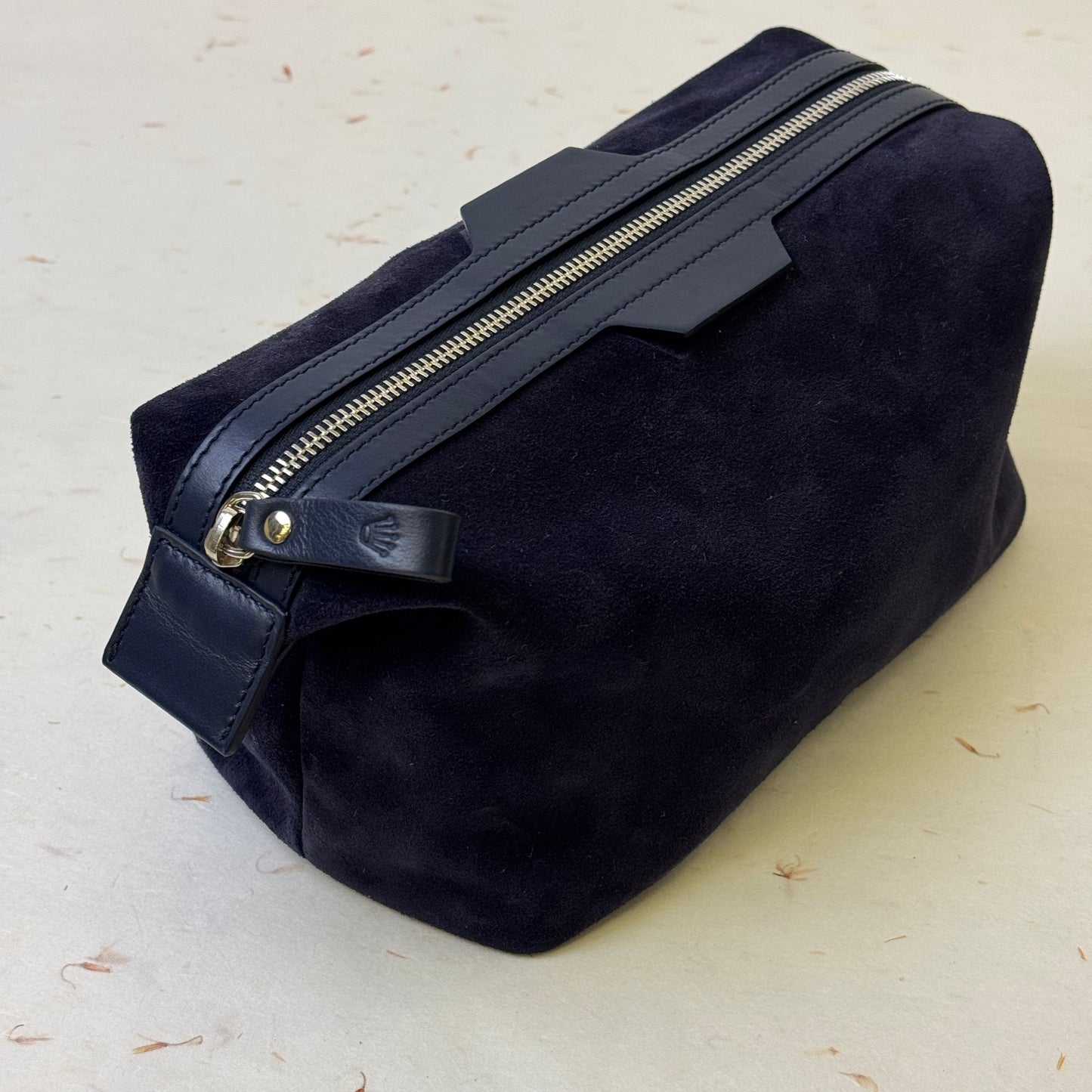 Rolex Navy Suede Travel Pouch With Leather Trim For Rolex | Vip Gift