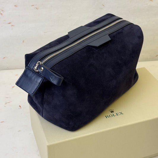 Rolex Navy Suede Travel Pouch With Leather Trim For Rolex | Vip Gift