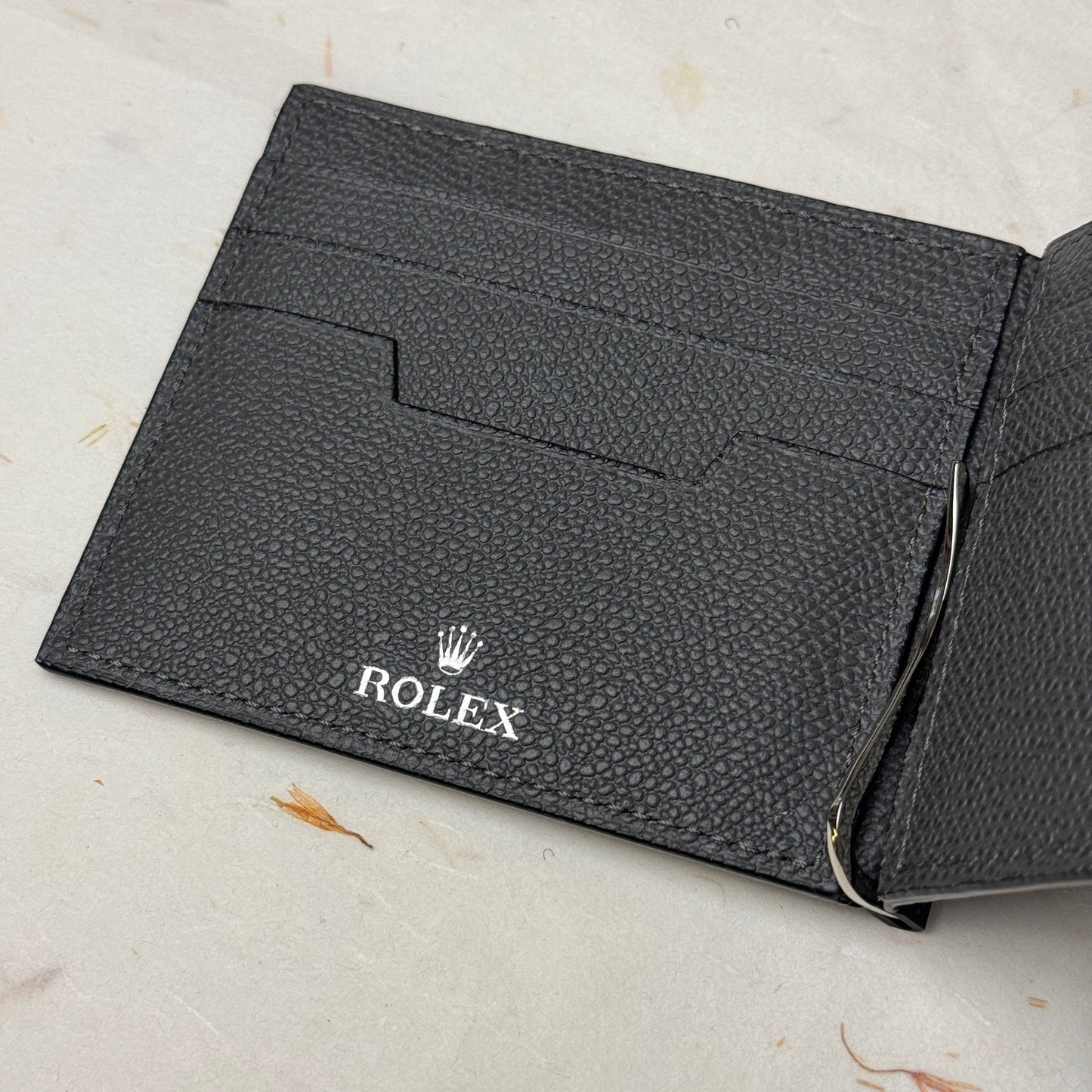 Rolex Grained Grey Leather Bifold Wallet For Rolex | Luxetime Companion