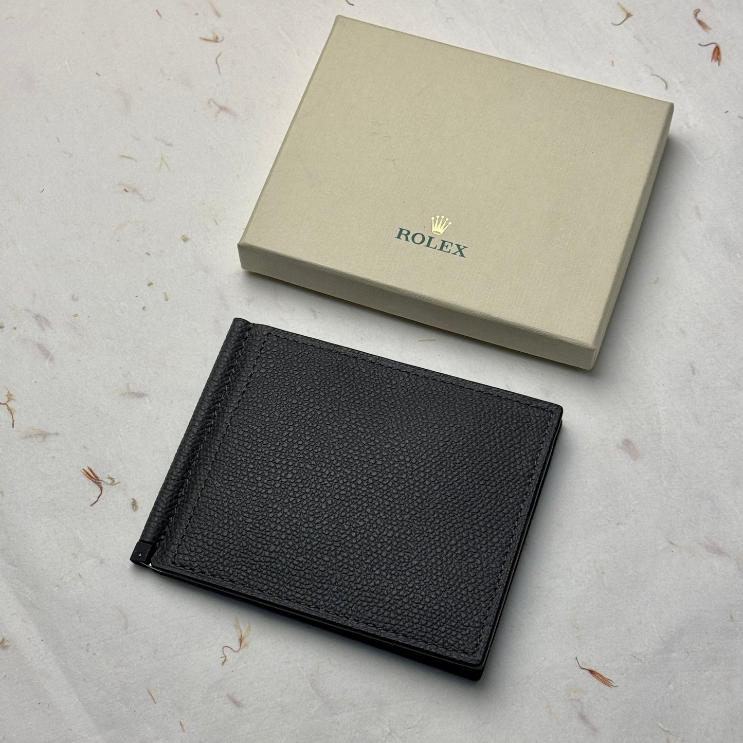 Rolex Grained Grey Leather Bifold Wallet For Rolex | Luxetime Companion