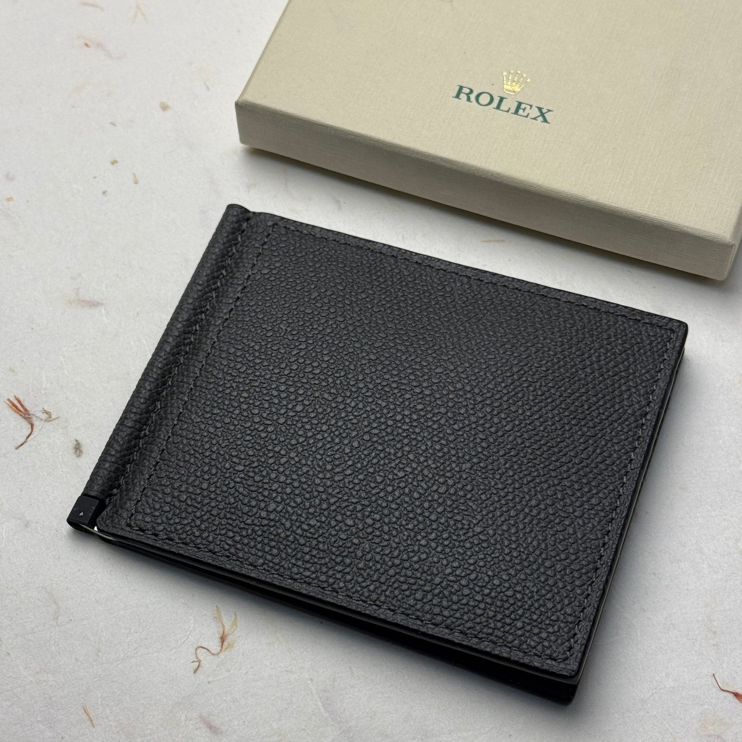 Rolex Grained Grey Leather Bifold Wallet For Rolex | Luxetime Companion