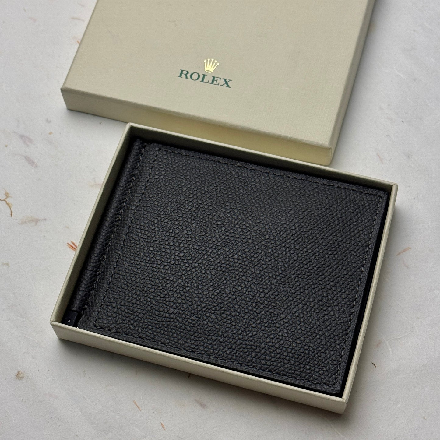 Rolex Grained Grey Leather Bifold Wallet For Rolex | Luxetime Companion