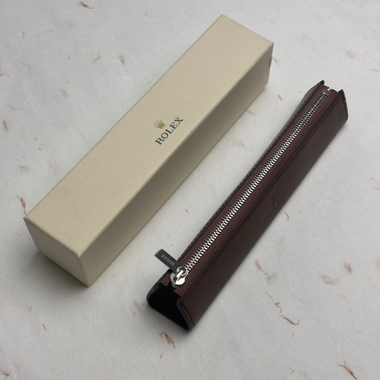 Rolex Dark Brown Leather Pen Case With Embossed Logo | Luxetime