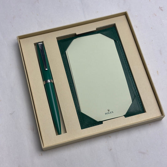 Rolex Green Pen And Notepad Set For Writing Enthusiasts | Luxury Stationery Gift