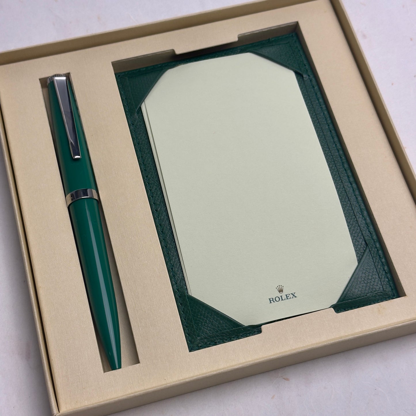 Rolex Green Pen And Notepad Set For Writing Enthusiasts | Luxury Stationery Gift