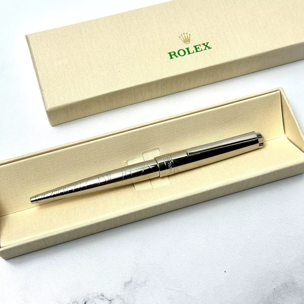 Rolex Silver Scribe Platinum Wave Cut Pen For Vips | Luxury Writing Instrument