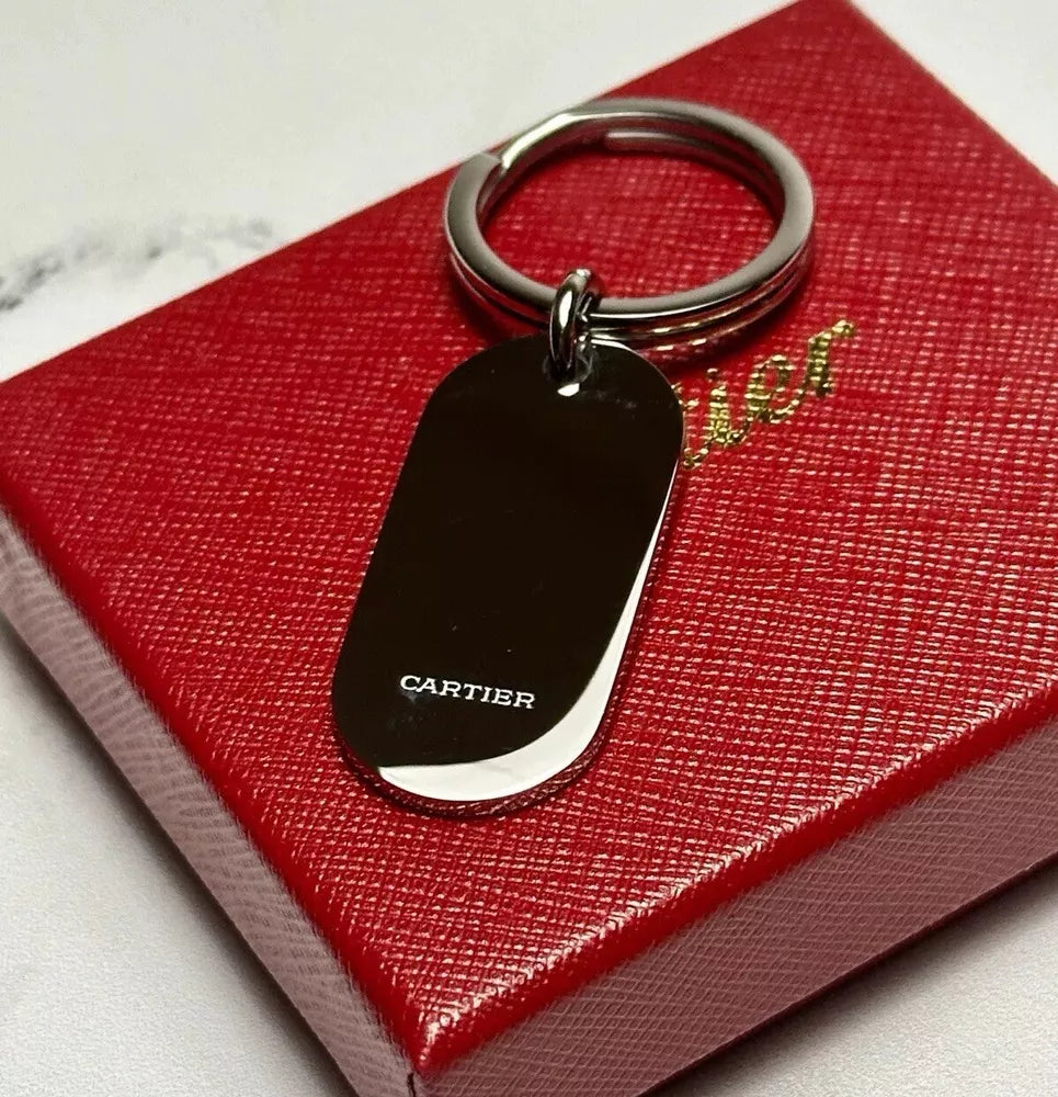 Cartier Silver Oval Dice Keychain For Vip Gift | Elegant Key Ring Disc Charm